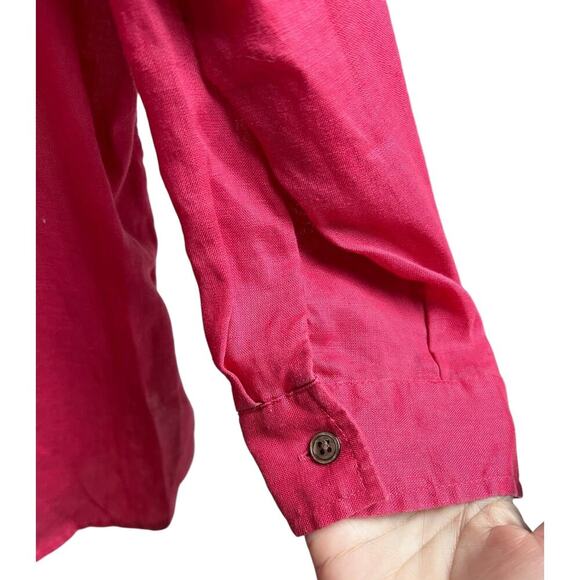 J.Jill Women's Fushia Linen Button Down Long Sleeve Shirt Large Petite - Picture 4 of 8